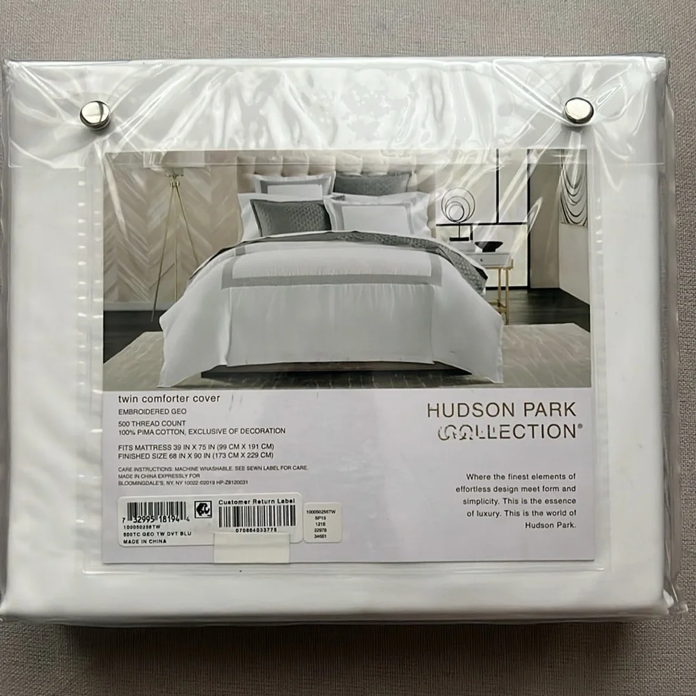 Hudson Park Collection 500TC Embroidered Geo Duvet Cover, Twin NEW w/Tag